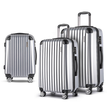 Swiss 3pc Luggage Sets Trolley Travel Suitcases TSA Hard Case Silver