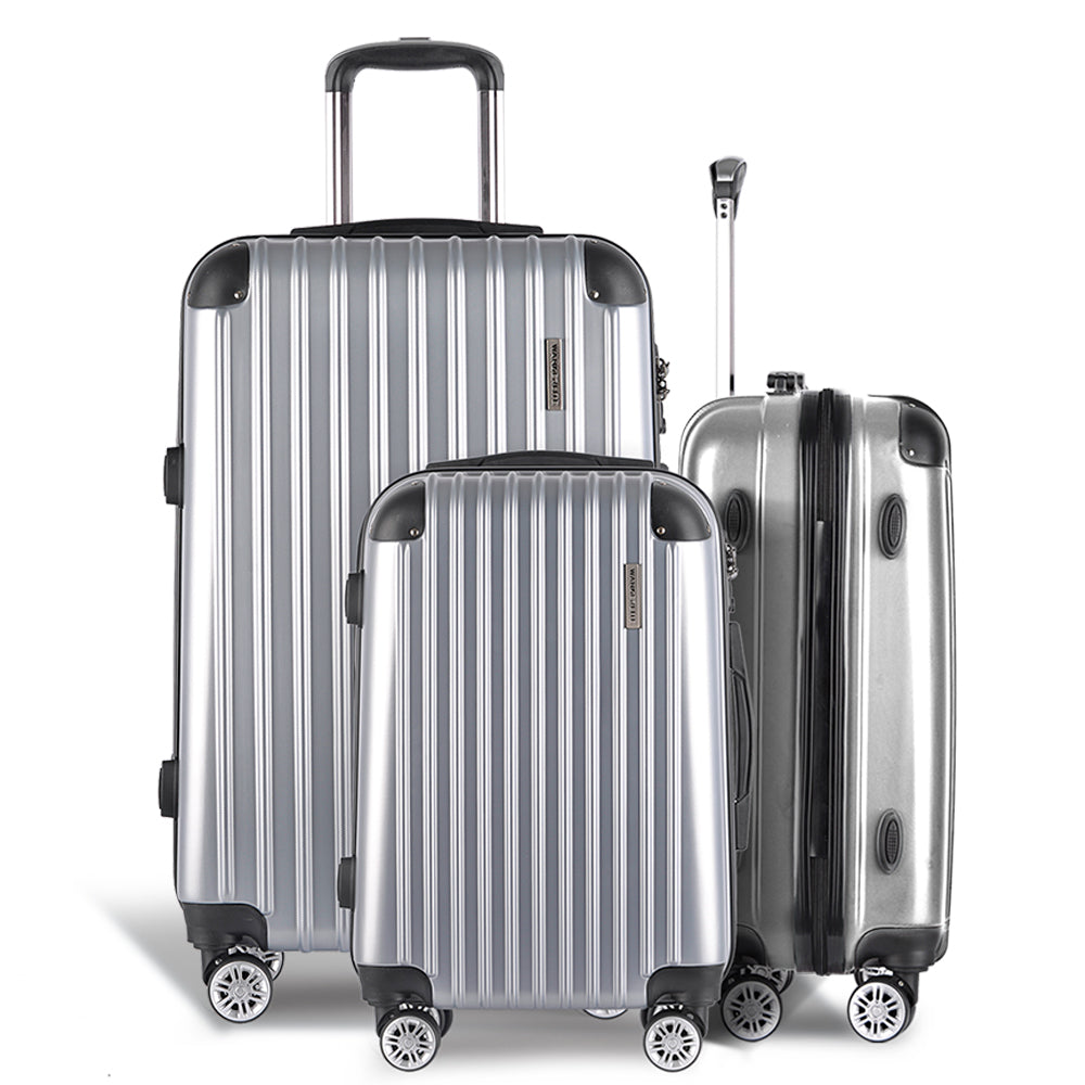 Swiss 3pc Luggage Sets Trolley Travel Suitcases TSA Hard Case Silver