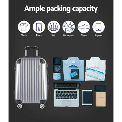 Swiss 3pc Luggage Sets Trolley Travel Suitcases TSA Hard Case Silver