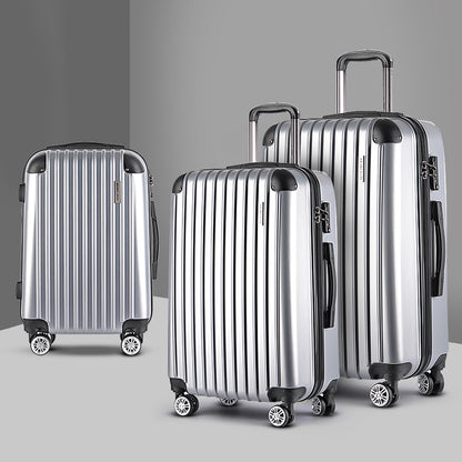 Swiss 3pc Luggage Sets Trolley Travel Suitcases TSA Hard Case Silver