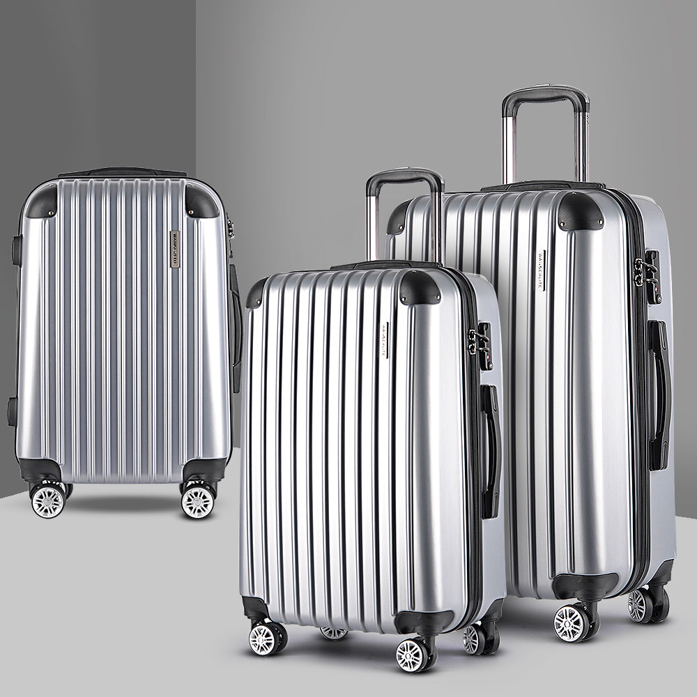 Swiss 3pc Luggage Sets Trolley Travel Suitcases TSA Hard Case Silver