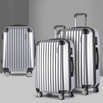 Swiss 3pc Luggage Sets Trolley Travel Suitcases TSA Hard Case Silver