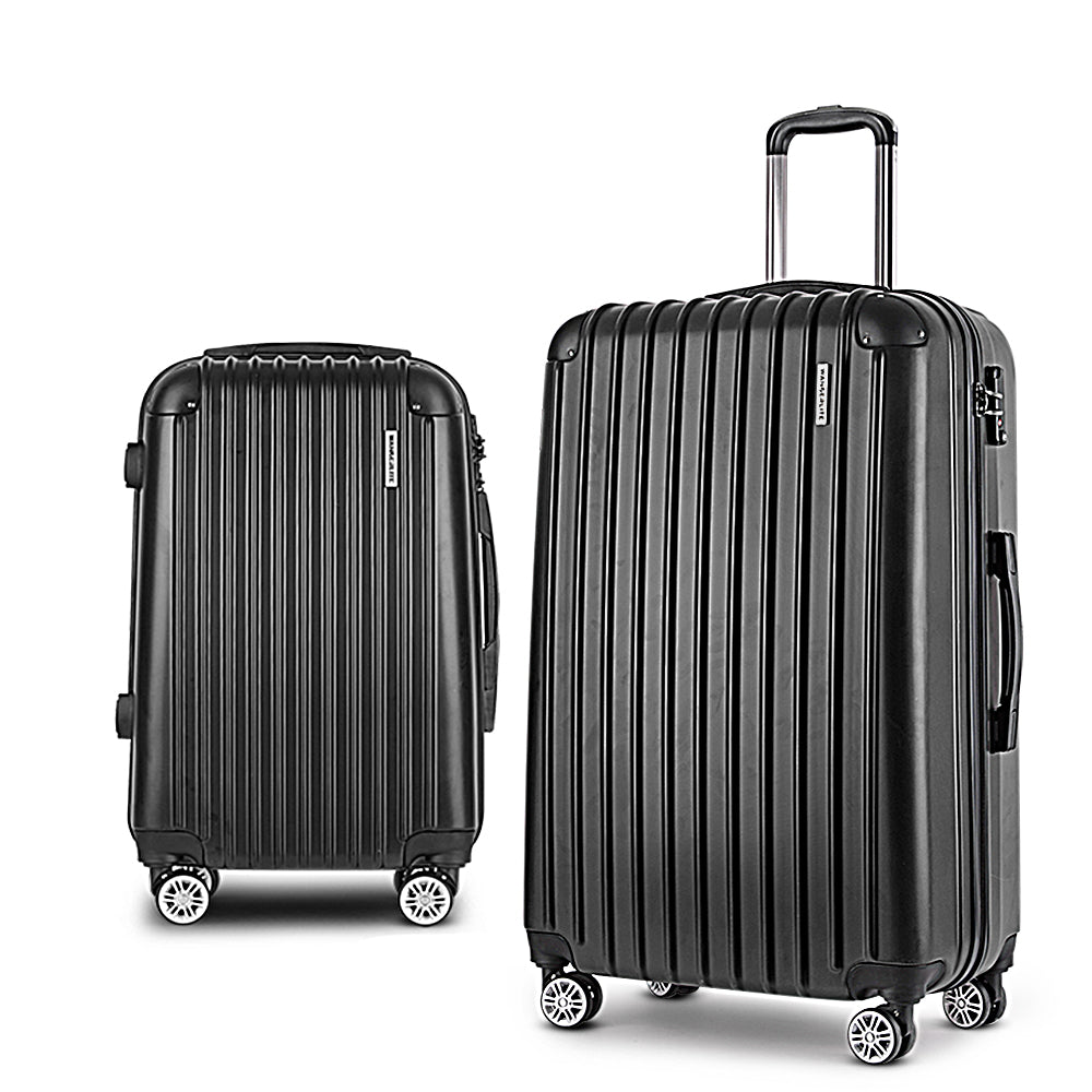 Swiss 2pcs Luggage Trolley Set Travel Suitcase Hard Case Carry On Bag Black