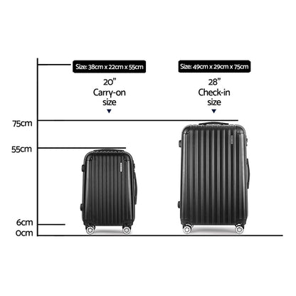 Swiss 2pcs Luggage Trolley Set Travel Suitcase Hard Case Carry On Bag Black