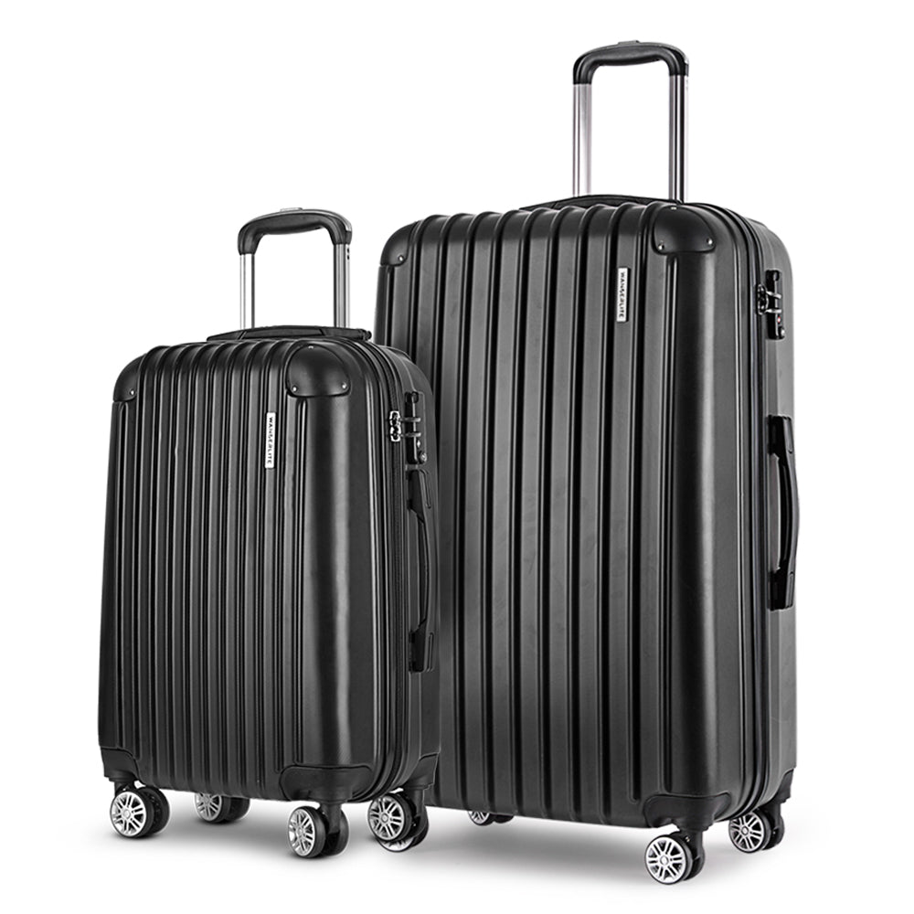 Swiss 2pcs Luggage Trolley Set Travel Suitcase Hard Case Carry On Bag Black