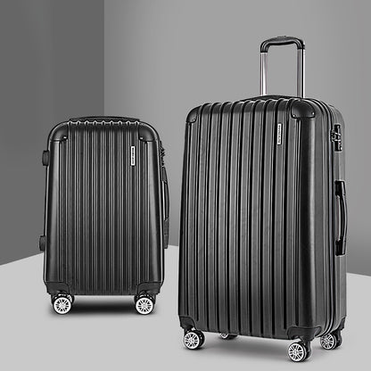 Swiss 2pcs Luggage Trolley Set Travel Suitcase Hard Case Carry On Bag Black