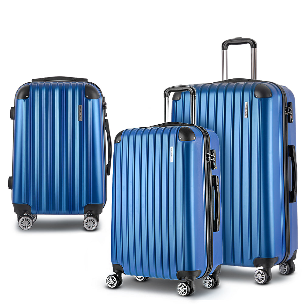 Swiss 3pcs Luggage Trolley Set Travel Suitcase Hard Case Carry On Bag Blue