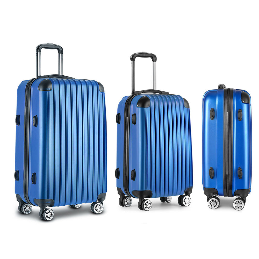 Swiss 3pcs Luggage Trolley Set Travel Suitcase Hard Case Carry On Bag Blue