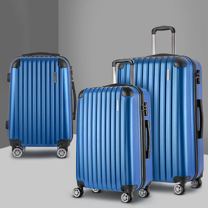 Swiss 3pcs Luggage Trolley Set Travel Suitcase Hard Case Carry On Bag Blue