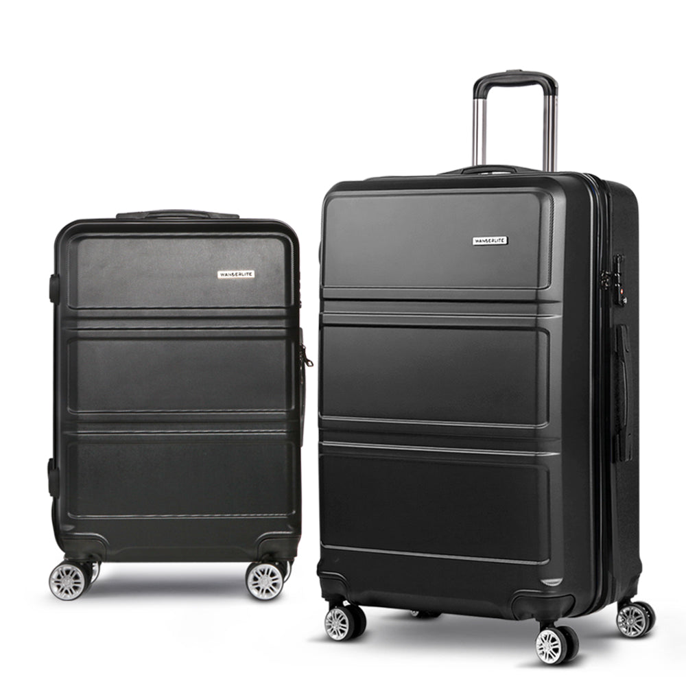 Swiss Luggage Set 2 Pieces Hardshell Spinner Suitcase TSA Lock Trolley Lightweight Suitcase Organizer Sets Black