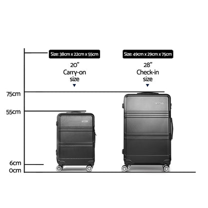 Swiss Luggage Set 2 Pieces Hardshell Spinner Suitcase TSA Lock Trolley Lightweight Suitcase Organizer Sets Black