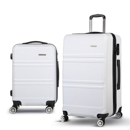 WanderWave 2pc Luggage Trolley Set Suitcase Travel TSA Hard Case White