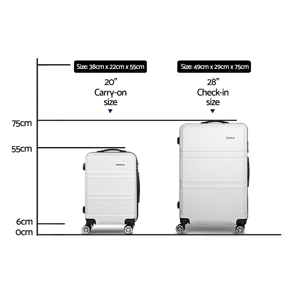 WanderWave 2pc Luggage Trolley Set Suitcase Travel TSA Hard Case White