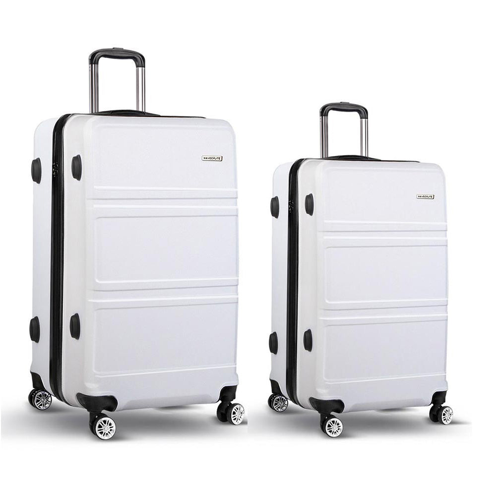 WanderWave 2pc Luggage Trolley Set Suitcase Travel TSA Hard Case White