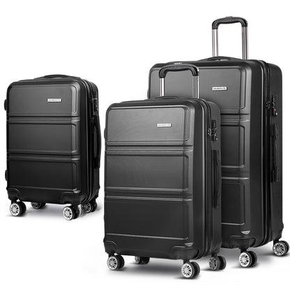 Swiss 3pc Luggage Trolley Set Suitcase Travel TSA Hard Case Black