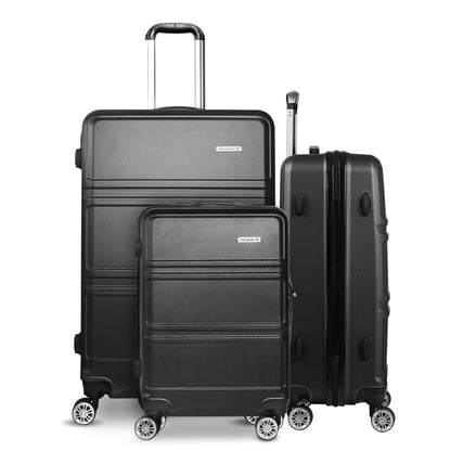 Swiss 3pc Luggage Trolley Set Suitcase Travel TSA Hard Case Black