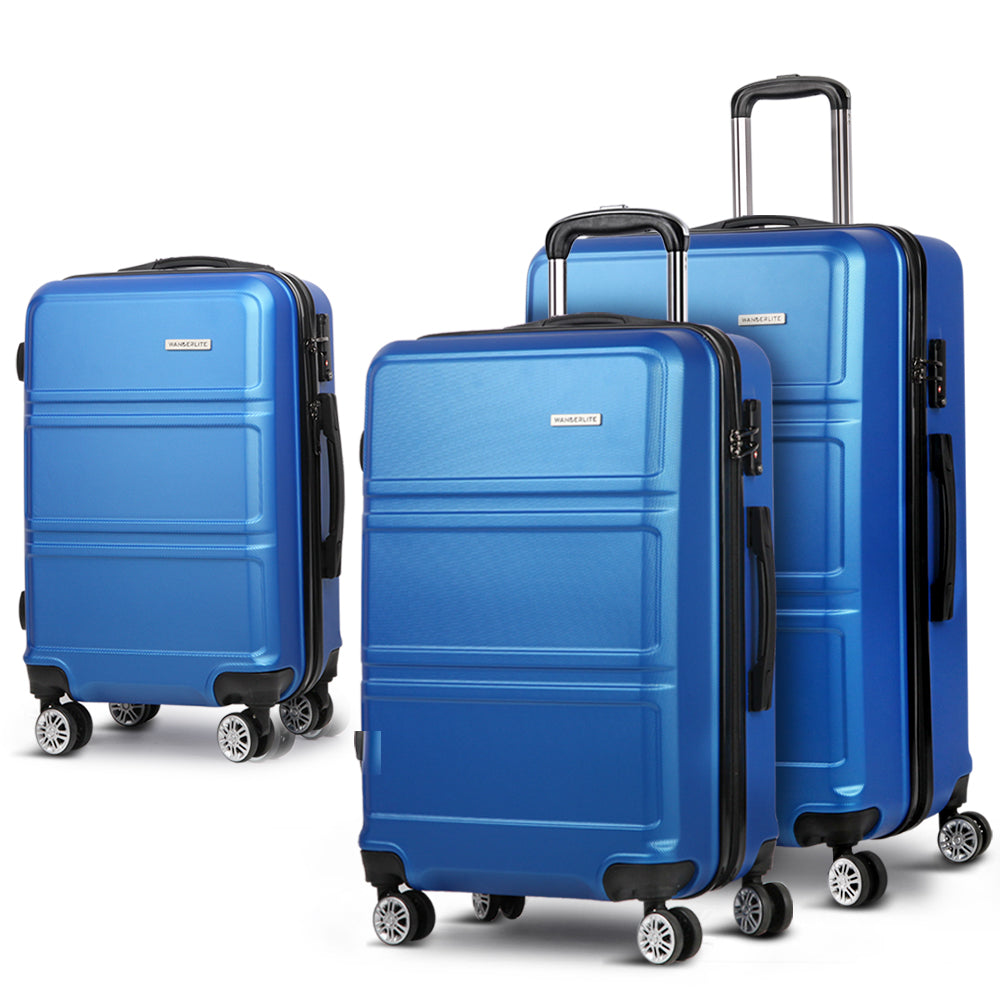 Swiss 3pc Luggage Trolley Set Suitcase Travel TSA Hard Case Blue