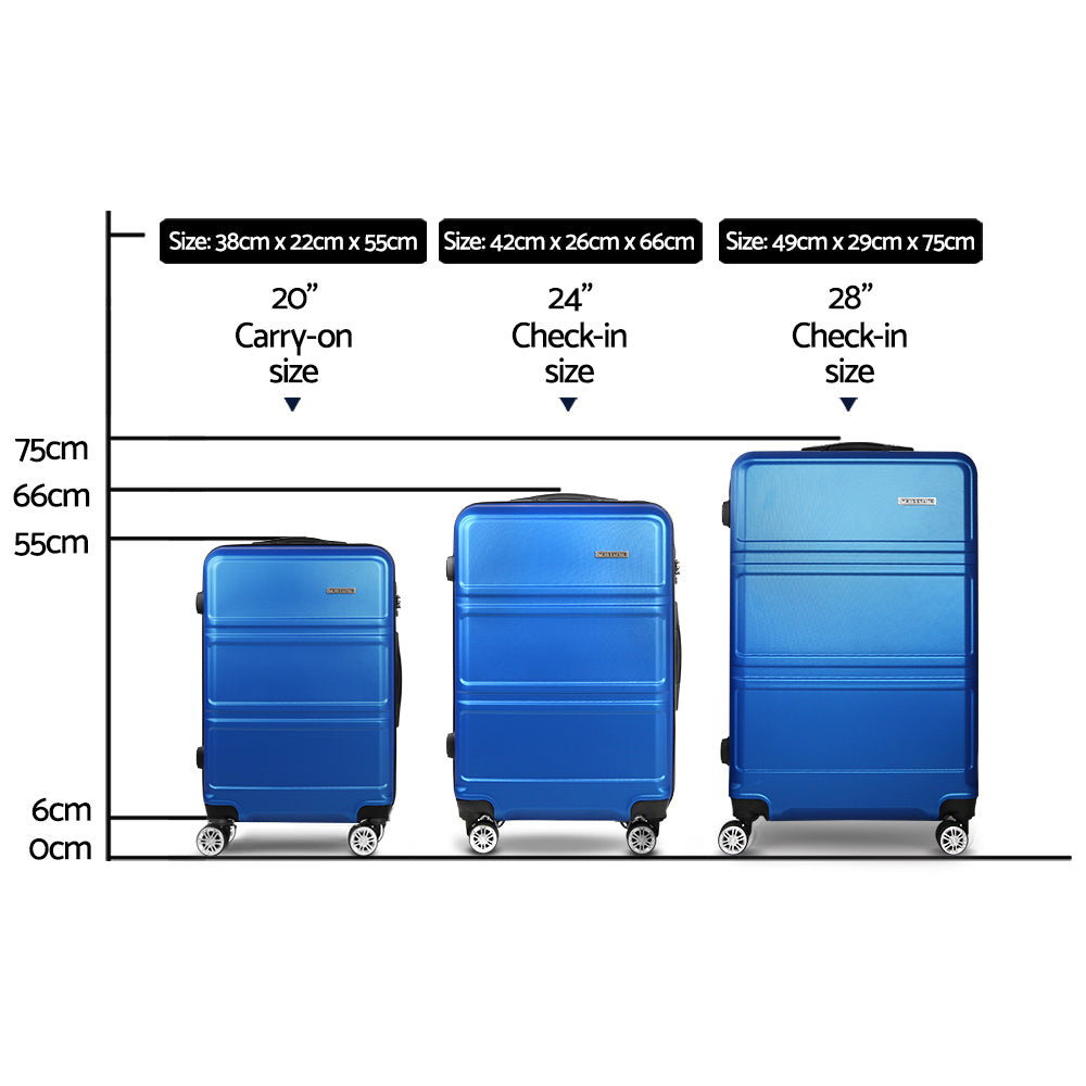 Swiss 3pc Luggage Trolley Set Suitcase Travel TSA Hard Case Blue