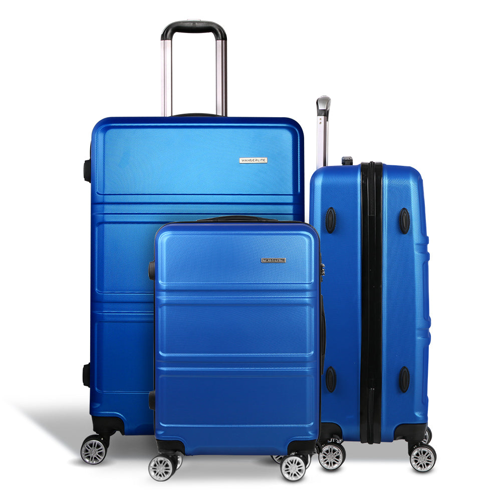 Swiss 3pc Luggage Trolley Set Suitcase Travel TSA Hard Case Blue