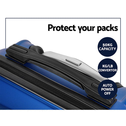 Swiss 3pc Luggage Trolley Set Suitcase Travel TSA Hard Case Blue