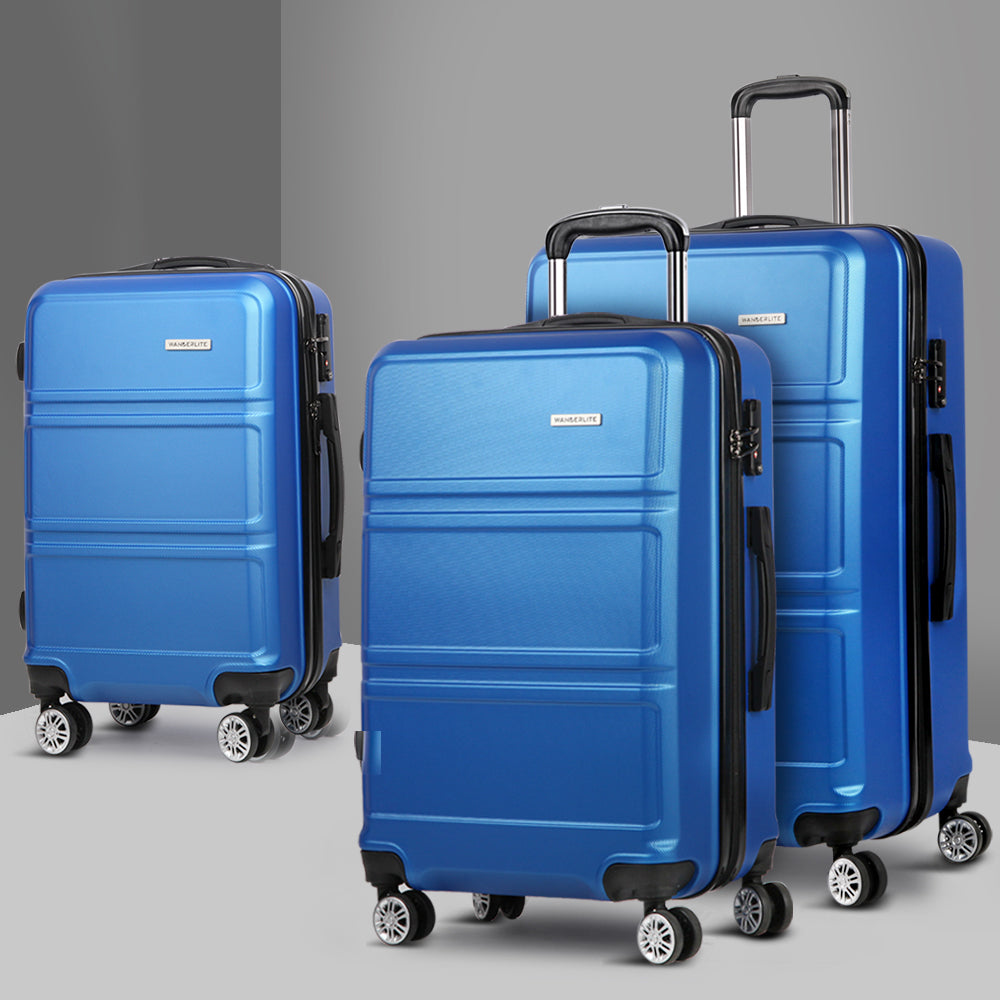 Swiss 3pc Luggage Trolley Set Suitcase Travel TSA Hard Case Blue