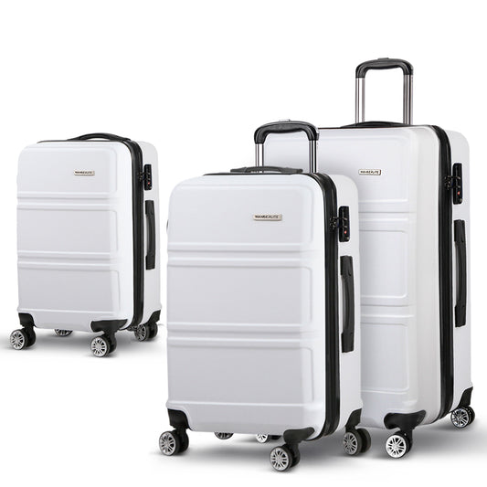 WanderWave 3pc Luggage Trolley Set Suitcase Travel TSA Hard Case White