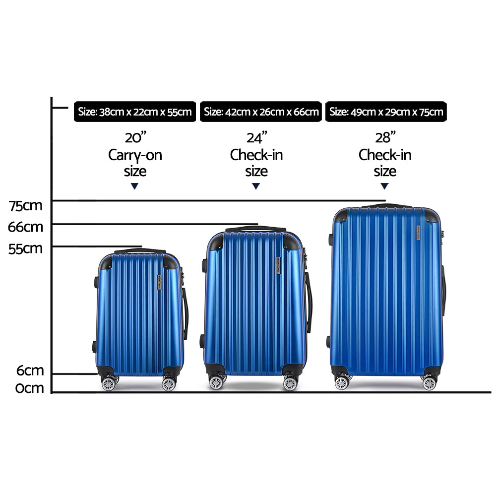 Swiss 3pcs Luggage Set Travel Suitcase Storage Organiser TSA lock Blue