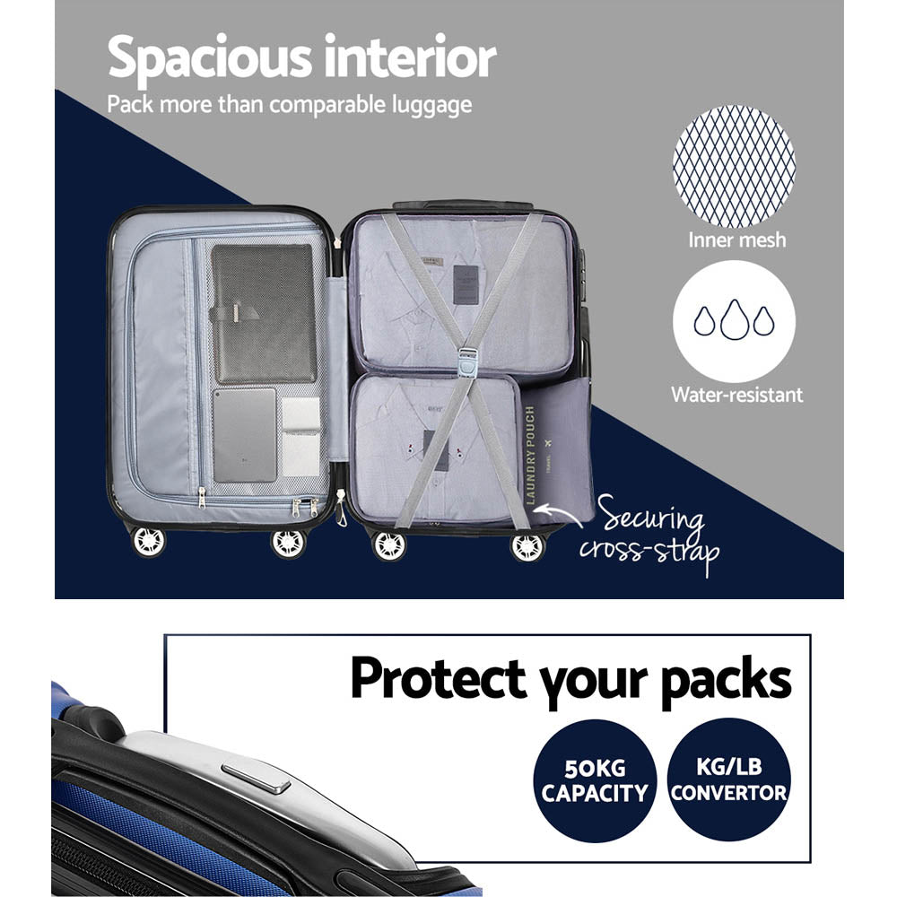 Swiss 3pcs Luggage Set Travel Suitcase Storage Organiser TSA lock Blue