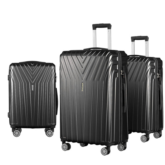 Swiss 3pc Luggage Trolley Suitcase Sets Travel TSA Hard Case Black