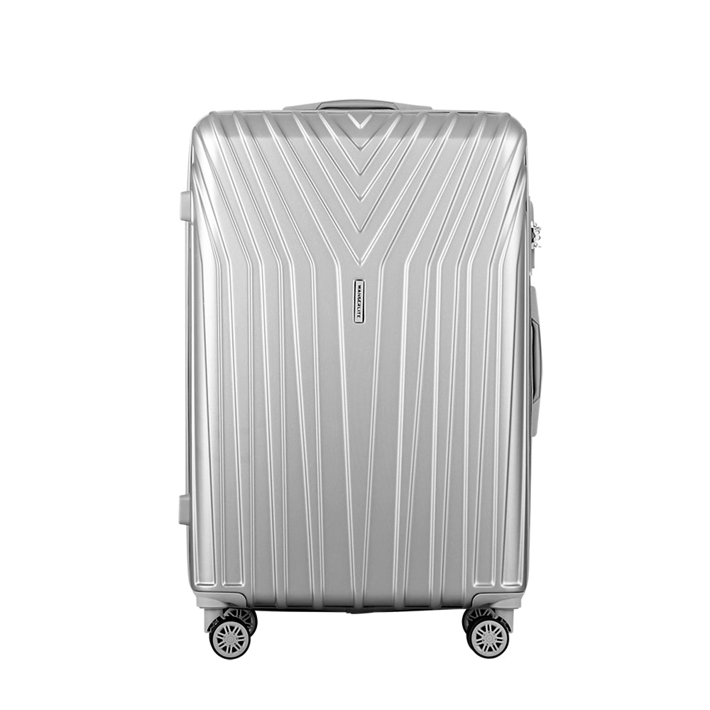 WanderWave 3pc Luggage 20'' 24'' 28'' Trolley Suitcase Sets Travel TSA Hard Case Lightweight Silver