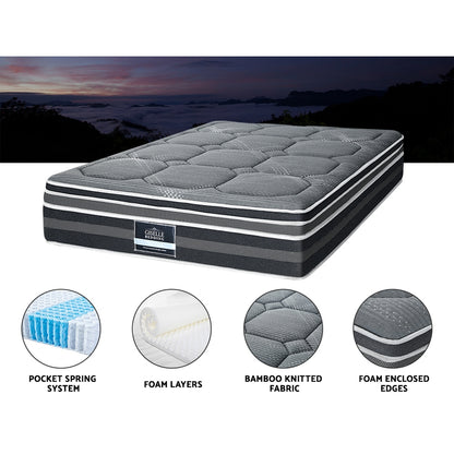 Daytona 35CM QUEEN Mattress Bed 7 Zone Dual Euro Top Pocket Spring Medium Firm