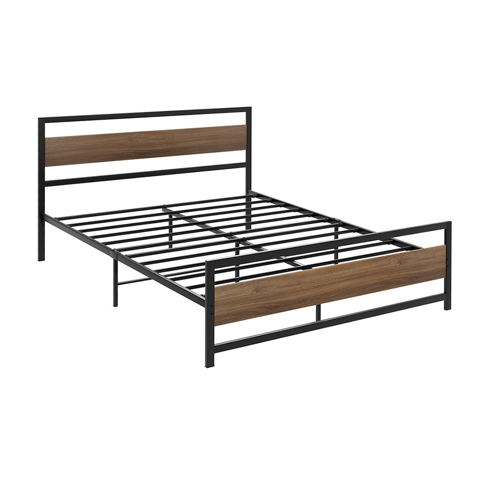 Neptune Bed Frame Metal Bed Base Double Size Platform Wooden Headboard Black DREW