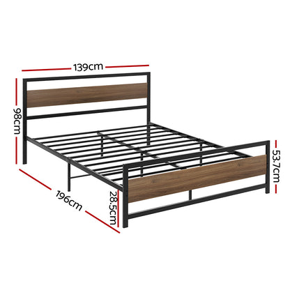 Neptune Bed Frame Metal Bed Base Double Size Platform Wooden Headboard Black DREW