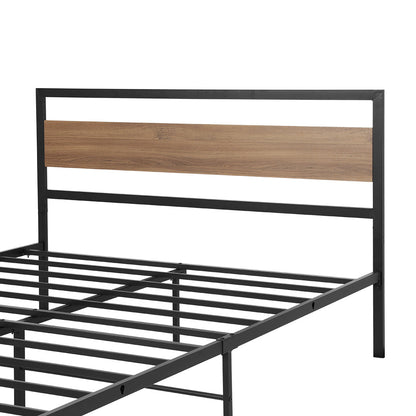 Neptune Bed Frame Metal Bed Base Double Size Platform Wooden Headboard Black DREW