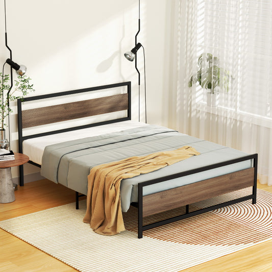 Neptune Bed Frame Metal Bed Base Double Size Platform Wooden Headboard Black DREW