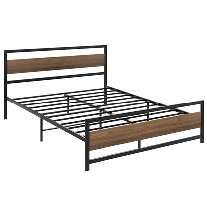 Neptune Bed Frame Metal Bed Base Queen Size Platform Wooden Headboard Black DREW