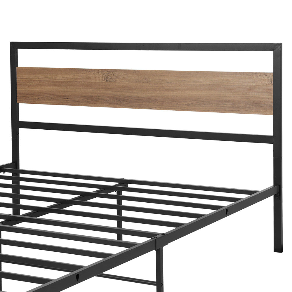 Neptune Bed Frame Metal Bed Base Queen Size Platform Wooden Headboard Black DREW