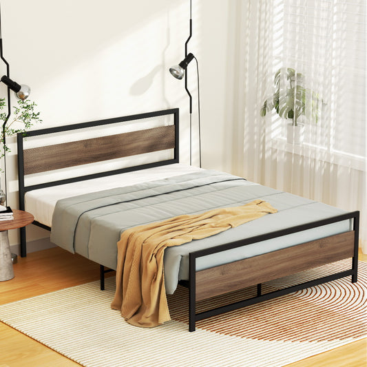 Neptune Bed Frame Metal Bed Base Queen Size Platform Wooden Headboard Black DREW