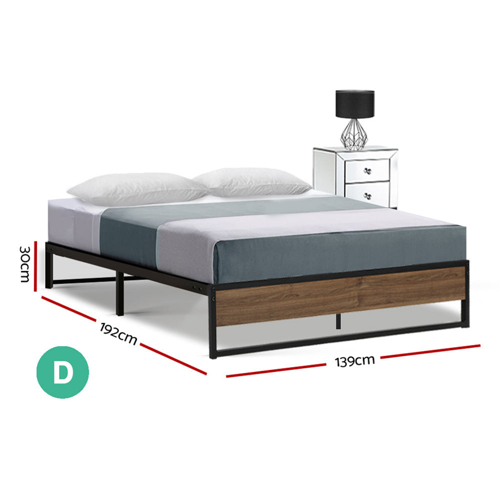 Vienna Metal Bed Frame Double Size Mattress Base Foundation Wooden Black OSLO