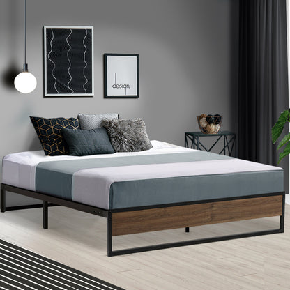 Vienna Metal Bed Frame Double Size Mattress Base Foundation Wooden Black OSLO