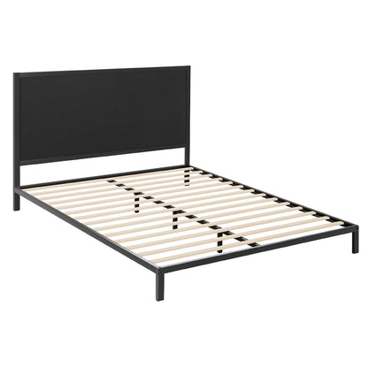 Neptune Bed Frame Metal Bed Base with Charcoal Fabric Headboard Queen Size PADA