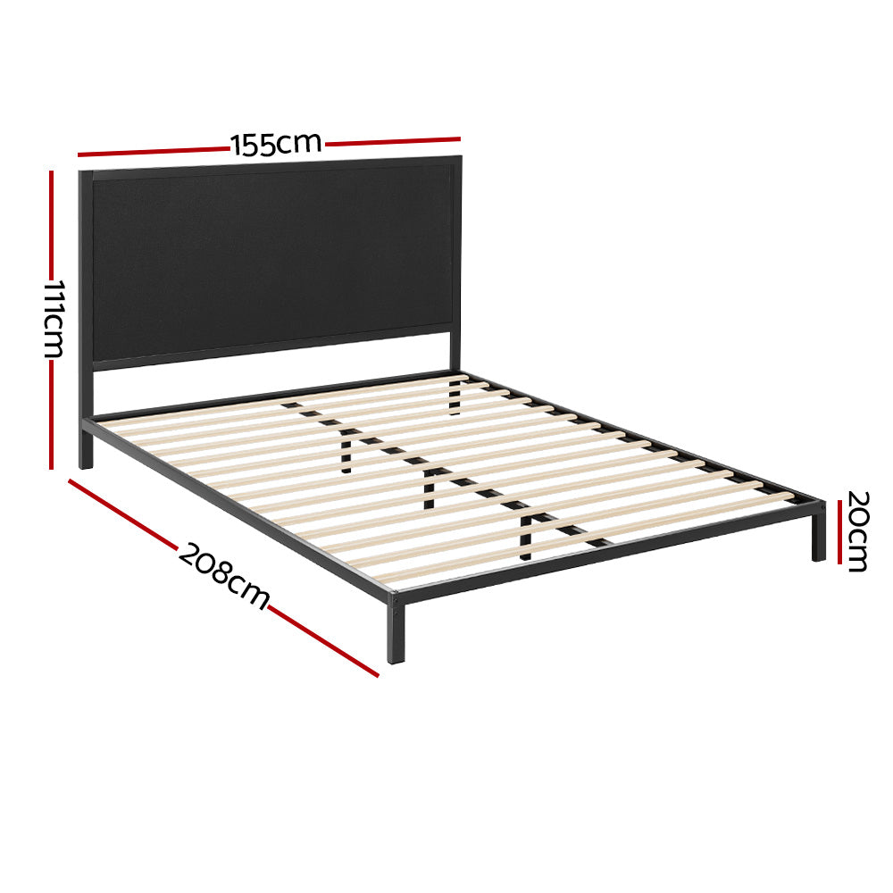 Neptune Bed Frame Metal Bed Base with Charcoal Fabric Headboard Queen Size PADA