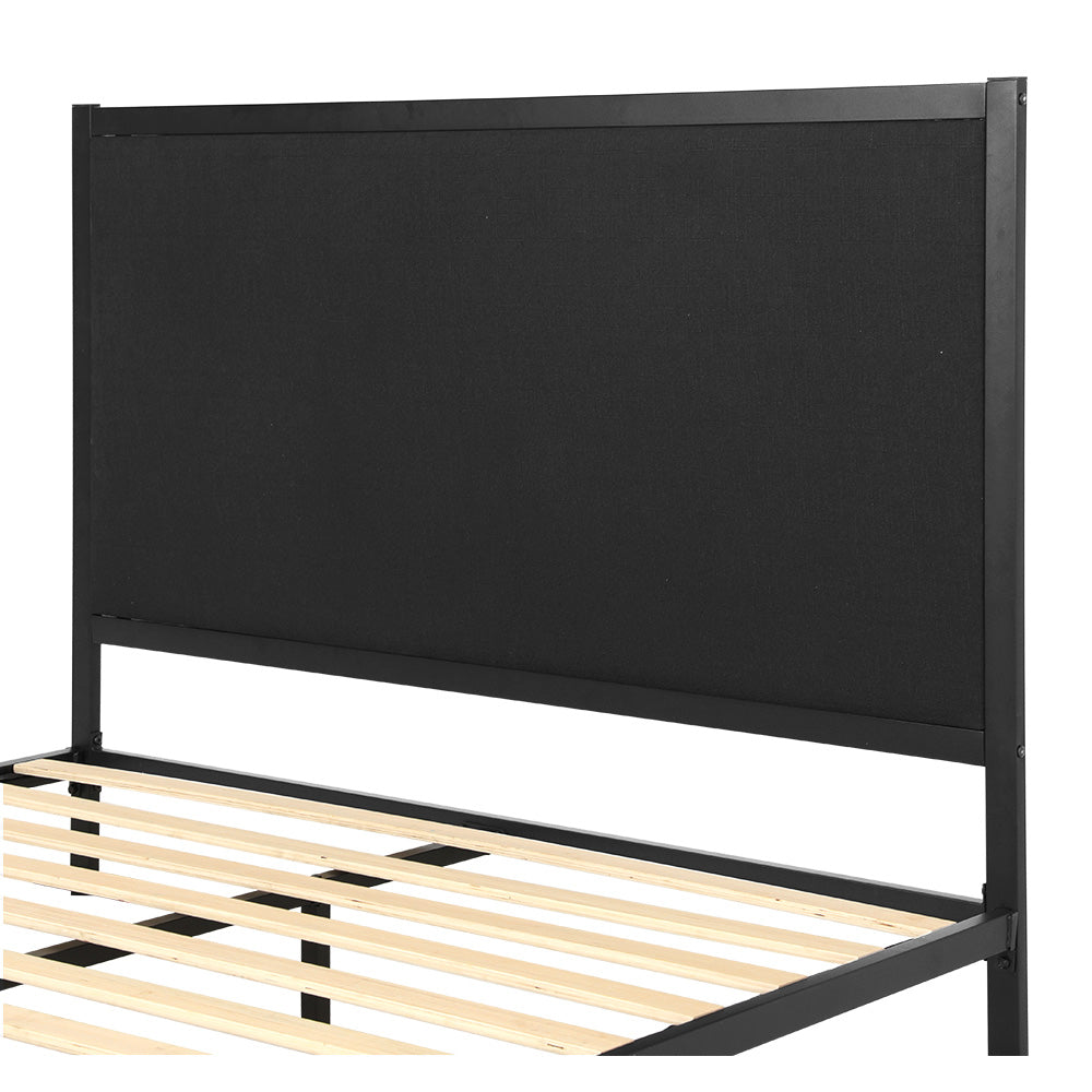 Neptune Bed Frame Metal Bed Base with Charcoal Fabric Headboard Queen Size PADA