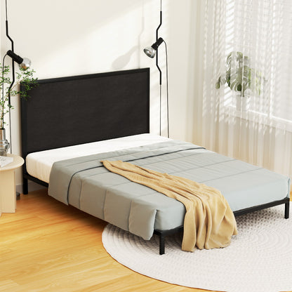 Neptune Bed Frame Metal Bed Base with Charcoal Fabric Headboard Queen Size PADA