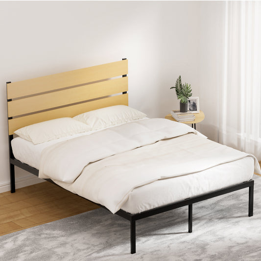 Florence Bed Frame Metal Bed Base Double Size Platform Foundation Black PAULA