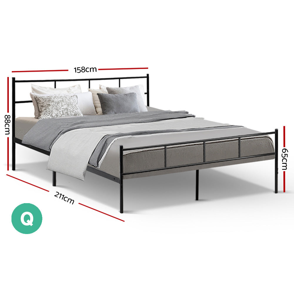 Vienna Metal Bed Frame Queen Size Platform Foundation Mattress Base SOL Black