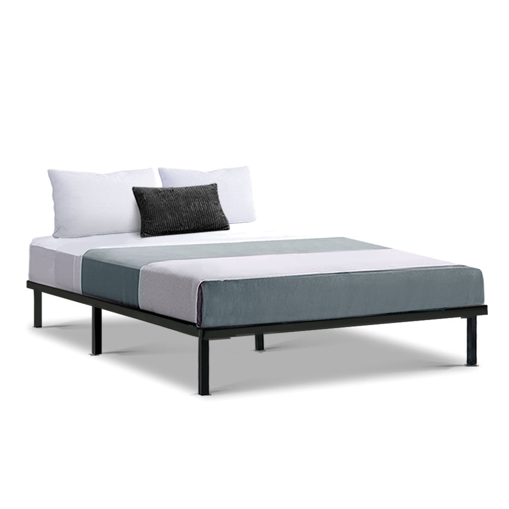 Vienna Metal Bed Frame Double Size Mattress Base Platform Wooden Black TED