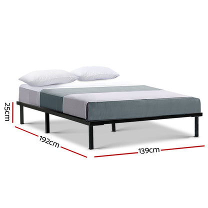 Vienna Metal Bed Frame Double Size Mattress Base Platform Wooden Black TED