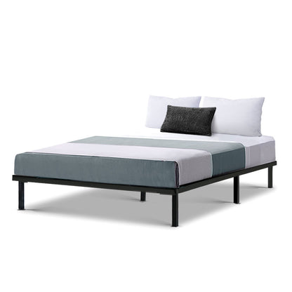 Vienna Metal Bed Frame Double Size Mattress Base Platform Wooden Black TED