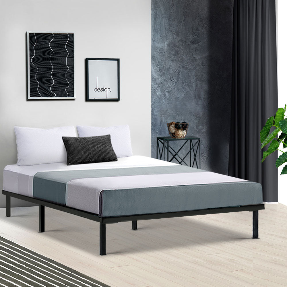 Vienna Metal Bed Frame Double Size Mattress Base Platform Wooden Black TED